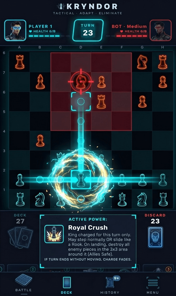 Kryndor Royal Crush legendary card charging the Commander to destroy a 3x3 zone